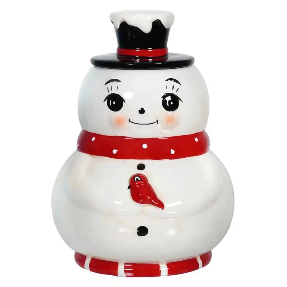 NEW! JOHANNA PARKER SNOWMAN W/CARDINAL COOKIE JAR